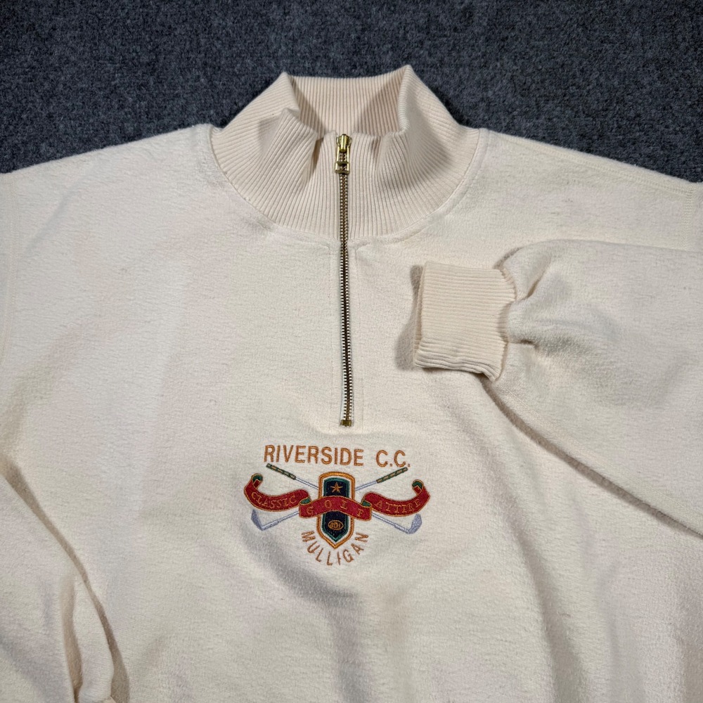 Vintage SDI Riverside Country Club 1/4 Zip Pullover Mens Large Cream - Picture 2 of 9